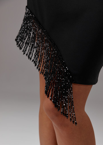 Fringed skirt, 2023, couture, skirt, evening, black, black beaded kit, embroidery