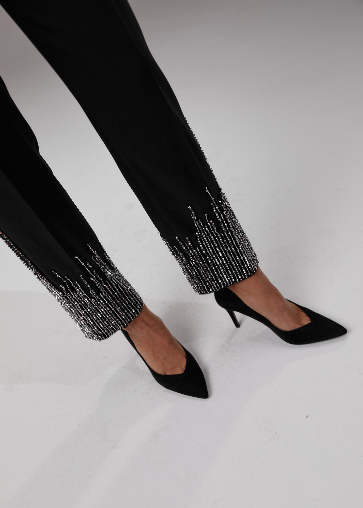Beaded trousers, 2023, couture, trousers, evening, black, black suit beaded with silver, embroidery, silver color