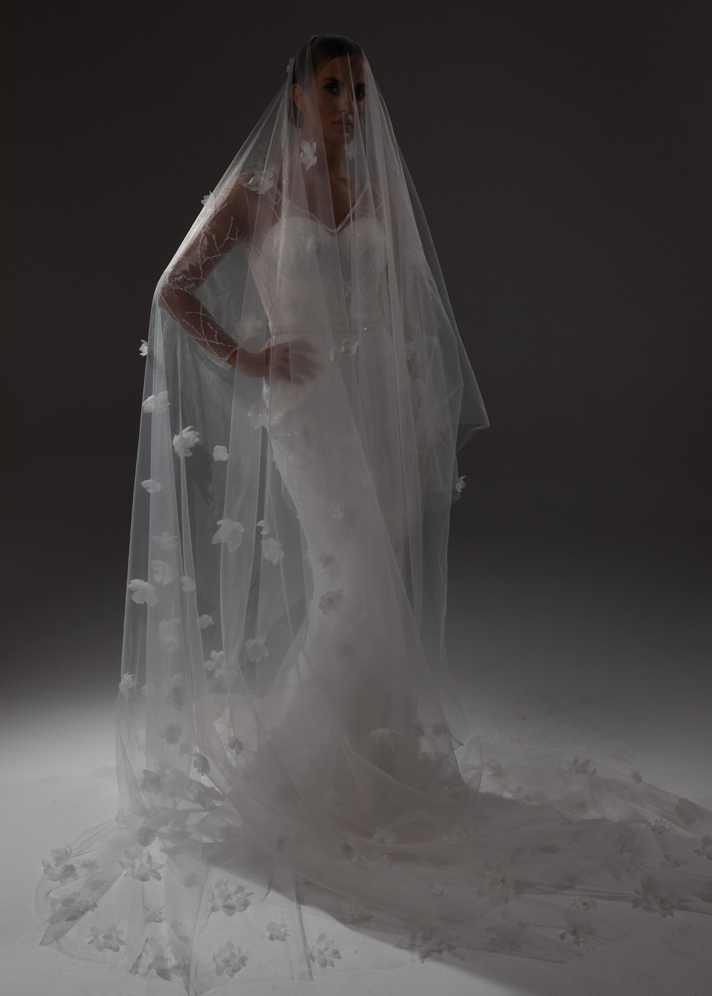 Vera veil, 2023, couture, veil, bridal, off-white, Vera, embroidery