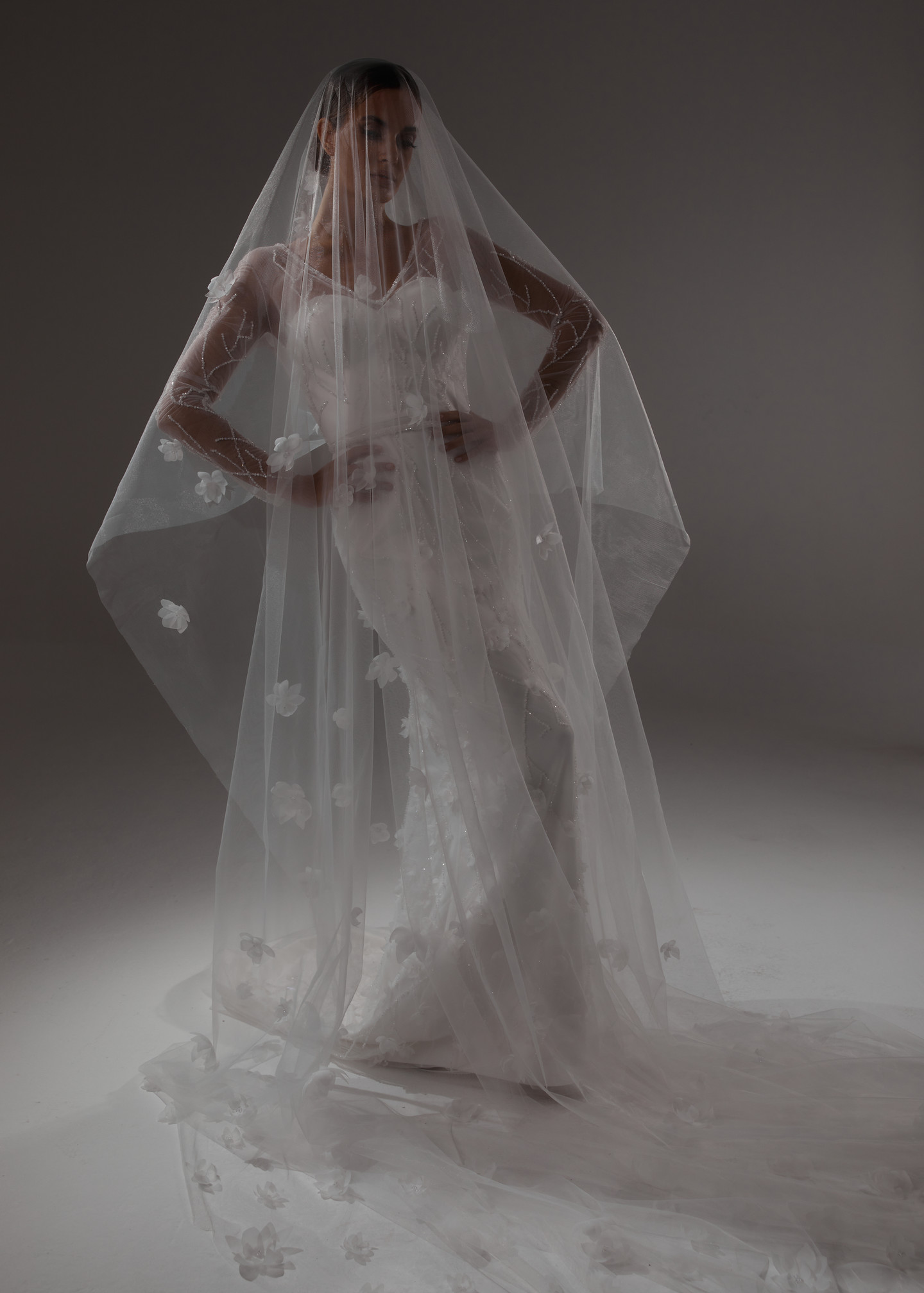Vera veil, 2023, couture, veil, bridal, off-white, Vera, embroidery