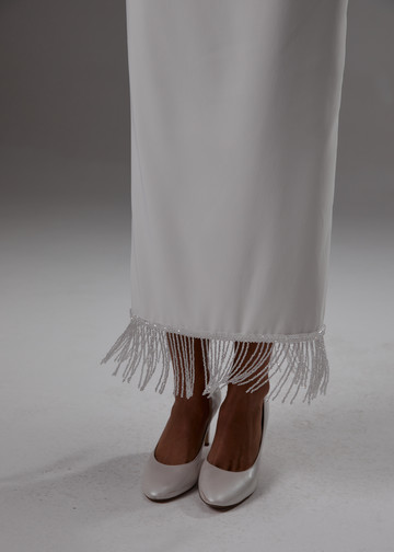 Fringed skirt, 2023, couture, skirt, bridal, off-white, fringed bridal suit, embroidery